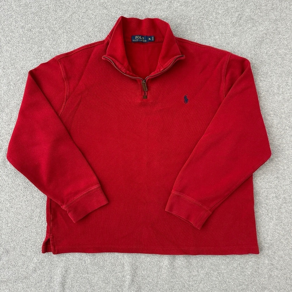 Polo Ralph Lauren Quarter Zip Pullover Sweater Mens XL Red 100% Cotton Pony Logo